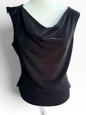 R&K Evening Black Velvet Draped Cowl Neck Sleeveless Top Sz 10